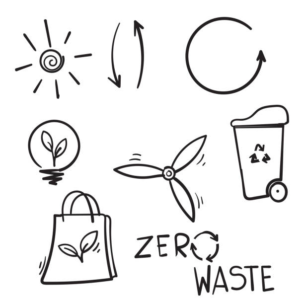 sammlung von hand gezeichnet null abfall symbol symbol illustration doodle - brushed eco vector stock-grafiken, -clipart, -cartoons und -symbole