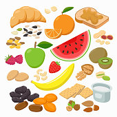 Collection of healthy snacks isolated on white background. Healthy foods Vector illustration in flat design