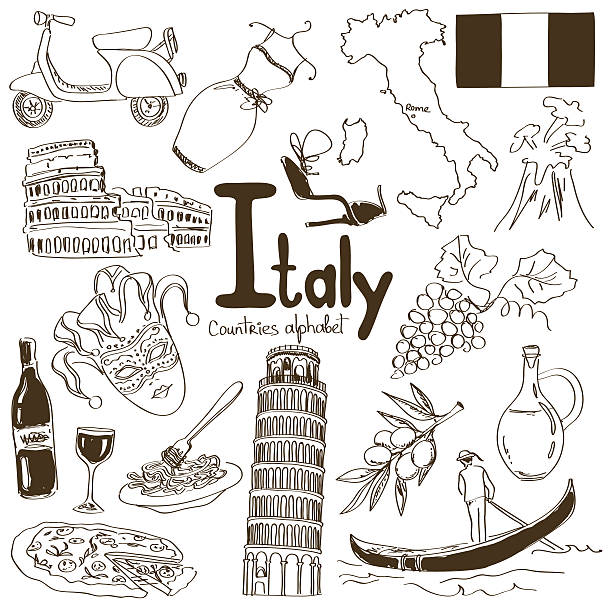 Collection of Italy icons Fun sketch collection of Italy icons, countries alphabet italy illustrations stock illustrations