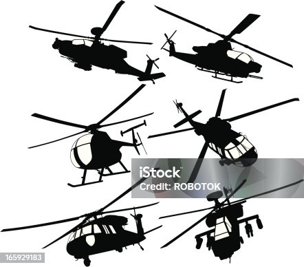 istock Collection of military transport and combat helicopters 165929183