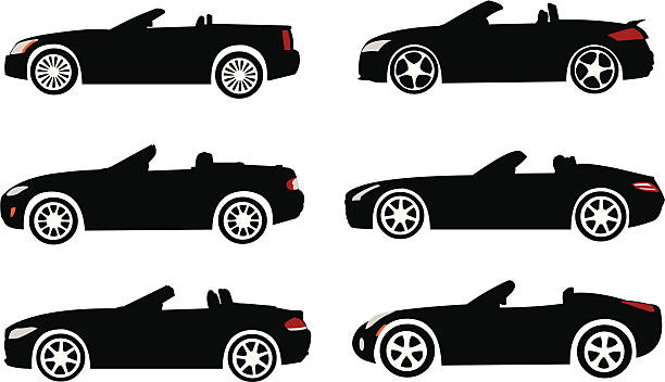 ilustraciones, imágenes clip art, dibujos animados e iconos de stock de colección de siluetas de los coches modernos convertibles. - open car door
