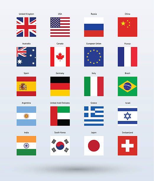 A collection of popular flags of the world The illustration was completed March 12, 2013 and created in Adobe Illustrator CS6. uk illustrations stock illustrations