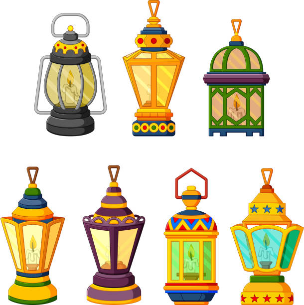 collection of Ramadan candle Lantern in low light mode illustration of collection of Ramadan candle Lantern in low light mode fanous stock illustrations