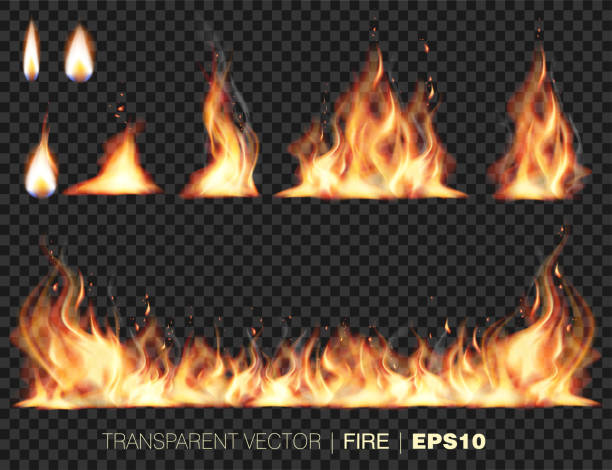 사실적인 투명한 화재 불꽃의 컬렉션 - 반투명한 stock illustrations