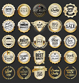 Collection of retro vintage golden badges and labels