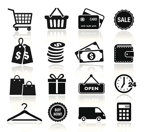 ilustrações de stock, clip art, desenhos animados e ícones de coleção de ícones de compras - shopping