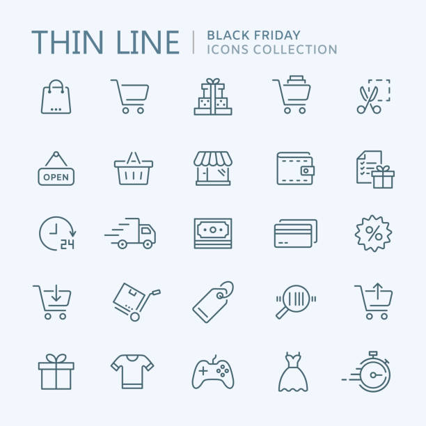 Collection of shopping thin line icons Collection of shopping thin line icons. Vector eps10 black friday shoppers stock illustrations