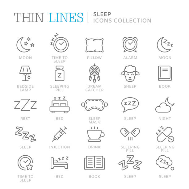 stockillustraties, clipart, cartoons en iconen met collectie van slaap gerelateerde pictogrammen - slaap