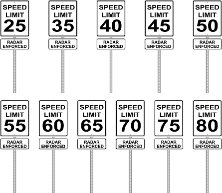 Collection of Speed Limit - Radar Enforced street signs - Vector Illustration