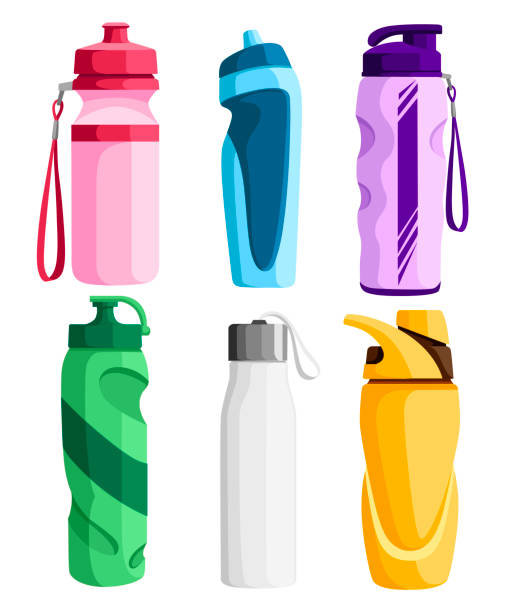 スポーツ ボトルのコレクションです。自転車プラスチック ボトル。野外活動。水の容器の異なった形態。白い背景で隔離のベクトル図 - ペットボトル点のイラスト素材／クリップアート素材／マンガ素材／アイコン素材