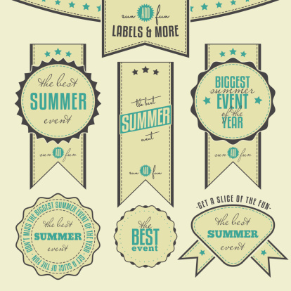 Collection of summer events related vintage labels