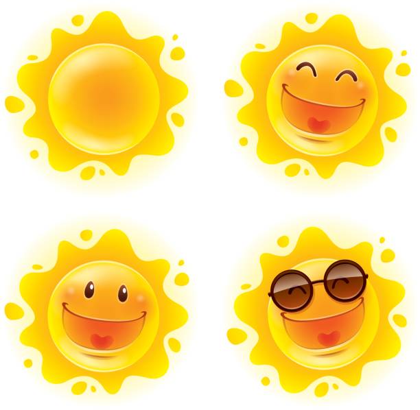 Collection of summer sun A variety of sun character for summer design cartoon sun with sunglasses stock illustrations