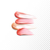 Collection of various smears lipstick isolated on white. Beauty and cosmetics background. Pink lip gloss strokes.