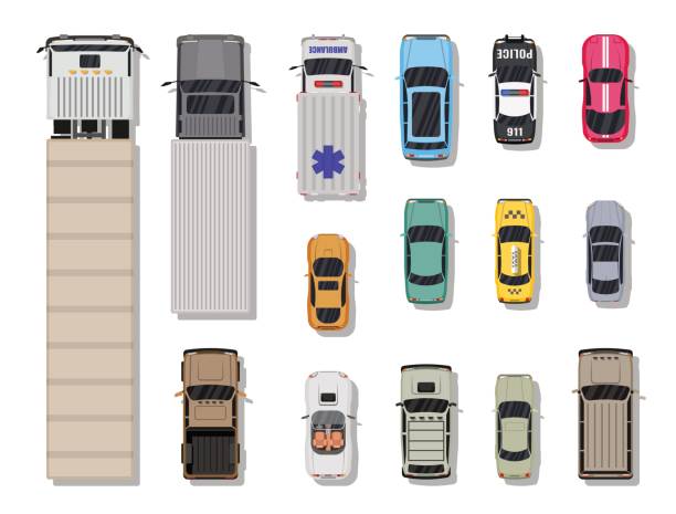 様々 な車のコレクション。平面図です。 - 真上から見た図点のイラスト素材／クリップアート素材／マンガ素材／アイコン素材