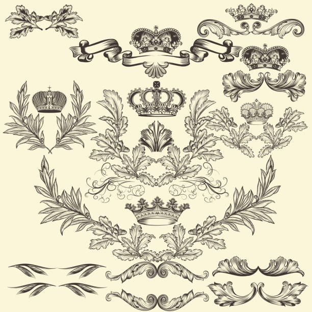 Collection of vector frames with crowns and  coat of arms Collection of heraldic frames in vintage style for design animal's crest stock illustrations