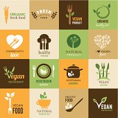 Collection of icons representing healthy food and organic products. This file is saved in EPS10 format.