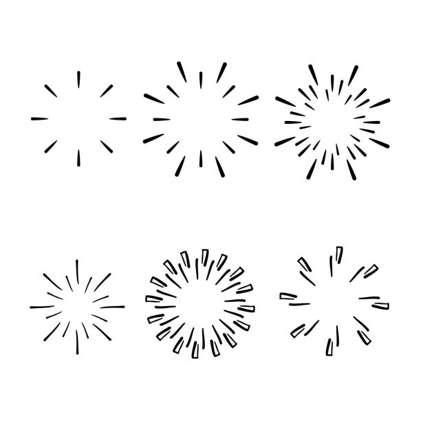 handdrawn tarzı elements fireworks black rays doodle ile vintage sunburst patlama koleksiyonu - sparks stock illustrations