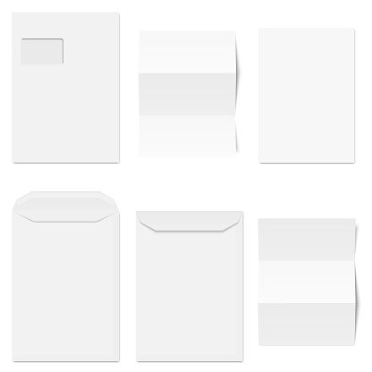 Collection of white envelopes with copy paper