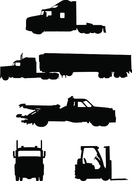 Collection of work trucks and vehicles vector art illustration