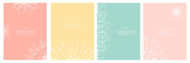 Collection of yoga cards. Abstract hand drawn mandala design with copy space. Vector templates for printing posters, advertising banners, yoga studio and spa. Collection of yoga cards. Abstract hand drawn mandala design with copy space. Vector templates for printing posters, advertising banners, yoga studio and spa. yoga borders stock illustrations