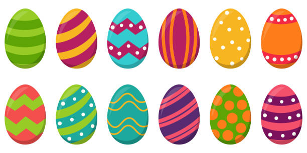 collection painted easter eggs eps vector illustration collection of painted easter eggs with different colored pattern easter sunday stock illustrations