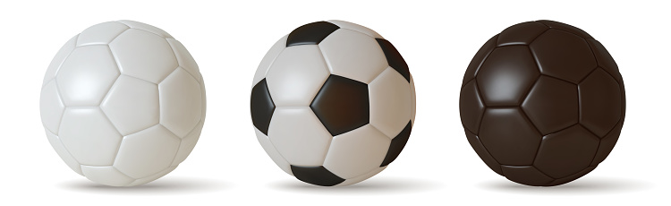 Collection Soccer ball white and black color, 3D realistic isolated on white background. vector illustration