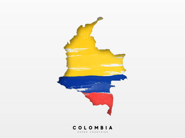stockillustraties, clipart, cartoons en iconen met colombia gedetailleerde kaart met vlag van land. geschilderd in aquarelverf kleuren in de nationale vlag - colombia land