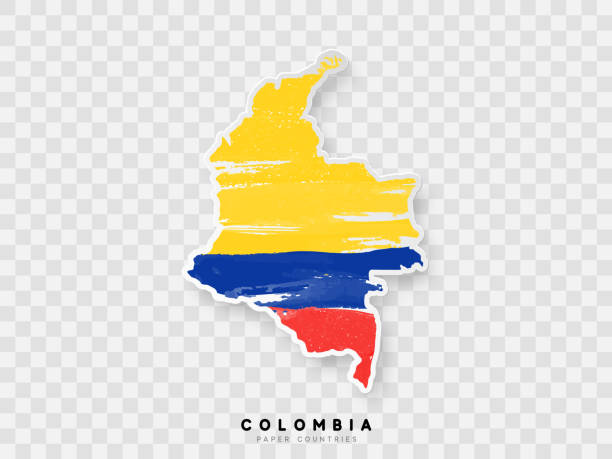 колумбия подробная карта с флагом страны. окрашенные акварелью краски цвета в национальном флаге - колумбия stock illustrations
