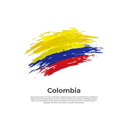 Colombia flag. Brush strokes. Brush painted colombian flag on a white background. Vector design national poster, template. Place for text. State patriotic banner of colombia, cover. Copy space