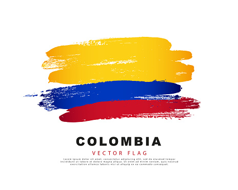 Colombia flag. Hand drawn yellow, blue and red brush strokes. Vector illustration isolated on white background.