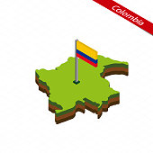 Isometric map and flag of Colombia. 3D isometric shape of Colombia. Vector Illustration.