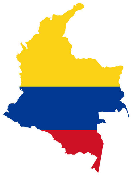 stockillustraties, clipart, cartoons en iconen met colombia-kaart en vlag - colombia land