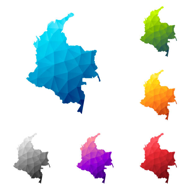 карта колумбии в стиле low poly - красочный многоугольный геометрический дизайн - колумбия stock illustrations
