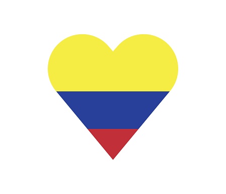 Colombian flag heart-shape hand drawn logo template. Vector illustration.