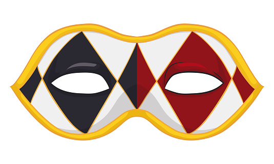 Colombina half-mask with golden border and rhombus, Vector illustration