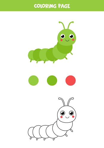 Color cute cartoon caterpillar. Worksheet for kids.