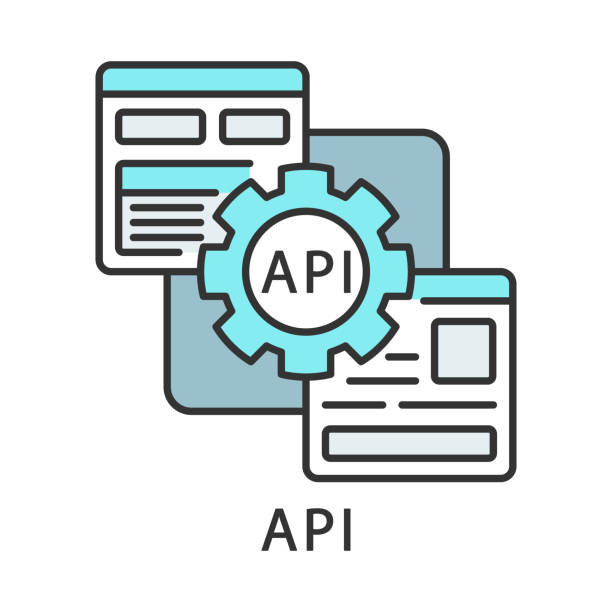 API color icon API color icon. Application programming interface. Coding. Software building blocks. Robotic process automation. Isolated vector illustration connection clipart stock illustrations