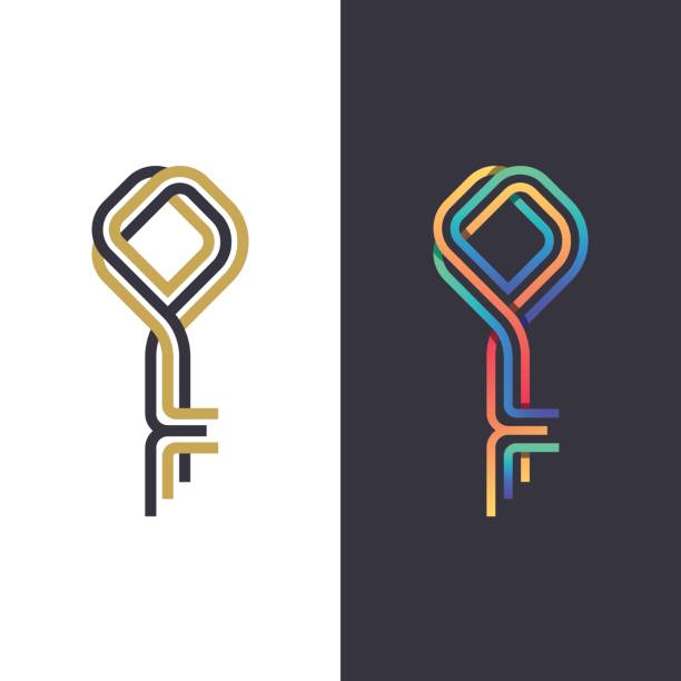Color line key symbol Color and gradient line key symbol, safety and property emblem. building feature stock illustrations