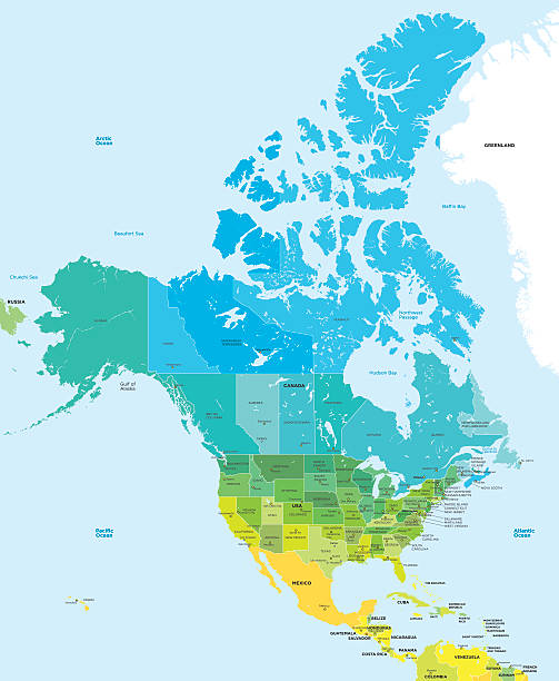 peta warna amerika serikat dan kanada - amerika serikat amerika utara ilustrasi stok