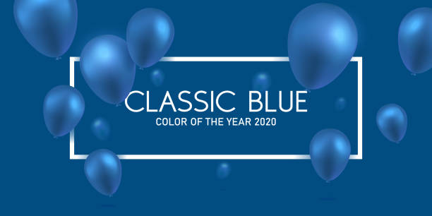Color of the Year 2020 Classic Blue Color of the year 2020. Classic blue. White frame with balloons. Trending pantone swatch background. balloon backgrounds stock illustrations