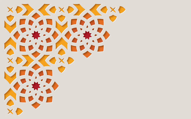 цвет декоративных узорчатый каменный рельеф в арабском архитектурном стиле исламской мечети, поздравительная открытка для рамадан карим - арабеска stock illustrations