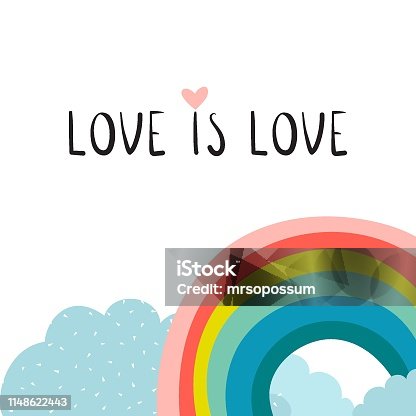 istock Color Rainbow With Clouds. Love is Love card. Vector Illustration 1148622443