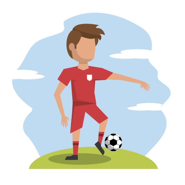 ilustrações de stock, clip art, desenhos animados e ícones de color scene with faceless athlete football player - futsal