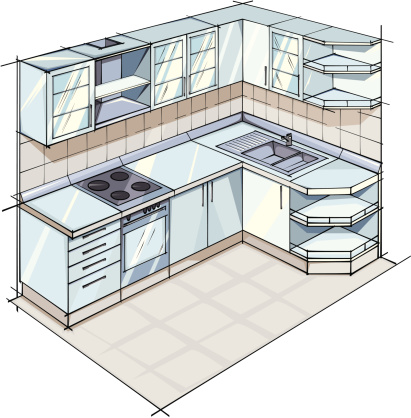 Color sketch of a Modern kitchen suite in gray colors