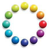 Color spectrum formed by twelve balls. Illustration over white background.