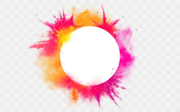 Color splash Holi powder paints round dye border Color splash Holi powder paints round border isolated on transparent background colorful cloud or explosion, decorative vibrant dye for traditional indian festival Realistic 3d vector illustration colored powder stock illustrations