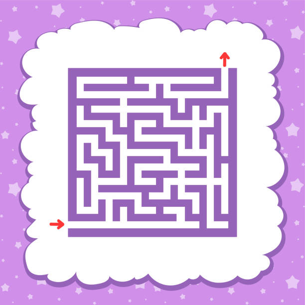 Color square maze. Game for kids. Puzzle for children. One entrance, one exit. Labyrinth conundrum. Flat vector illustration isolated on fairy background. Color square maze. Game for kids. Puzzle for children. One entrance, one exit. Labyrinth conundrum. Flat vector illustration isolated on fairy background maze clipart stock illustrations