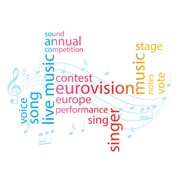 цветной коллаж слова - конкурс песни евровидение - вектор - ukraine eurovision stock illustrations