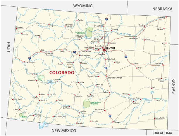 Colorado road and national park map Colorado road and national park vector map colorado stock illustrations