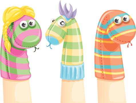 Colored and funny sock puppets